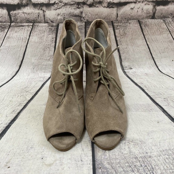 Loft Shirlie open toe bootie lace up shoe in bone size 7M Leather Upper - Picture 3 of 11